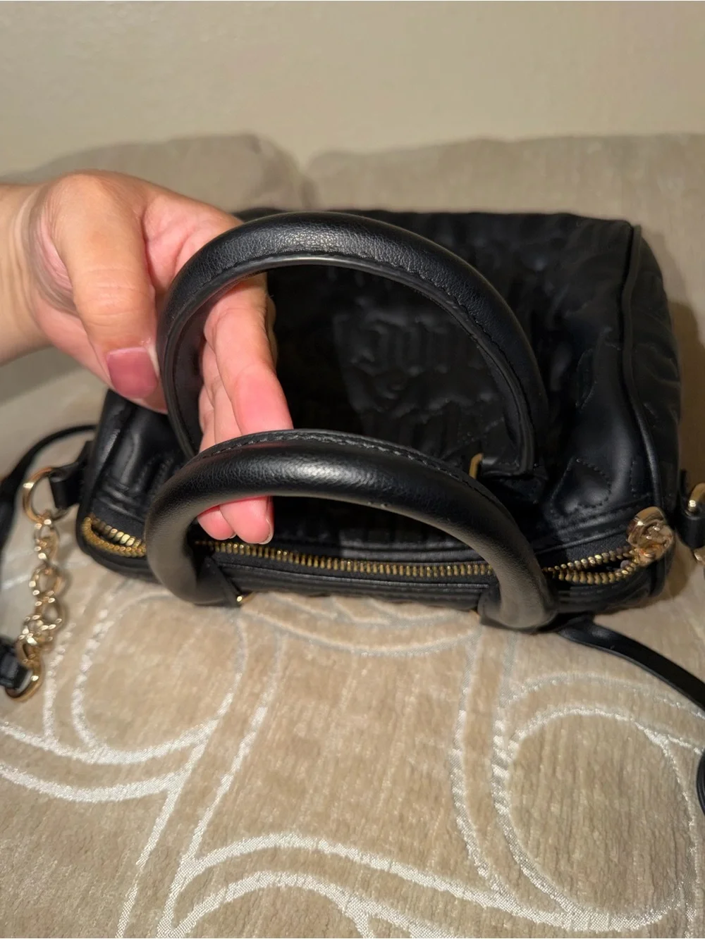Juicy Couture Black Quilted Logo Satchel with Heart Charm